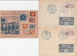 N° 759, Enveloppe 1er Jour 21/7/46 + Enveloppe Obl Toucy 29/9/46 Rare + Carte Obl: 1er Jour Avec Blasons Et Vignette. - Covers & Documents