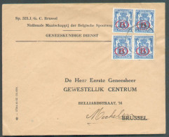 S28(4) - LION SCEAU De L'ETAT 50c. Service En Bloc De 4 Obl; Sc WERVICQ Sur Lettre Vers Bruxelles, Renvoi Malines.   - 2 - Storia Postale