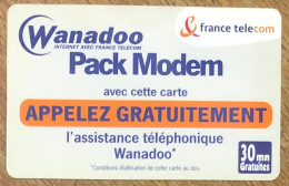 TICKET TÉLÉPHONE WANADOO PACK MODEM 04/09/2002 SPÉCIMEN PREPAID PREPAYÉE CALLING CARD TELECARTE SCHEDA PHONE CARD - Biglietti FT
