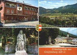 72224345 Greifenburg Panorama Gasthof Hotel Rossmann Statue Ortsblick Greifenbur - Altri & Non Classificati