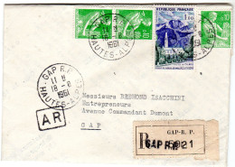 1961 Recommandé De GAP Sur T P Paysanne  3 X 0,10 Vert + Massi Du Grand Bénard REUNION 1,00f - Covers & Documents