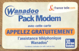TICKET TÉLÉPHONE WANADOO PACK MODEM 30/03/2001 SPÉCIMEN PREPAID PREPAYÉE CALLING CARD TELECARTE SCHEDA PHONE CARD - Biglietti FT