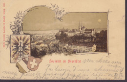Switzerland UPU PPC Souvenir De Neuchâtel, NEUCHÂTEL 1899 FRIBOURG Lettres (Arr.) (2 Scans) - Neuchâtel