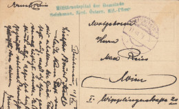 Feldpost WWI. Grüner Stempel Militärhospital Der Gemeinde Reichenau, NÖ, Militärpflege Auf AK Aufbruch Zur Arbeit, 1918 - Raxgebiet