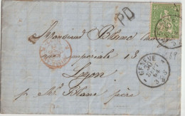 1864 - LETTRE De GENEVE - ENTREE SUISSE AMBULANT M.CENIS ! => LYON - Briefe U. Dokumente