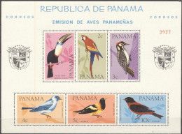 Panama 1965, Birds, Tucan, Parrot, Block, - Papegaaien, Parkieten