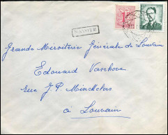 1066 Met Diamantstempel Op Cover Naar Louvain - 'Natoye' - 1953-1972 Bril