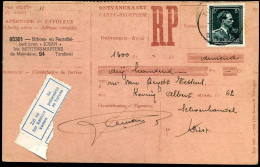 N° 696 Op Ontvangkaart / Carte-Récépisse - 1936-1957 Collo Aperto