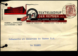 715 Op Postkaart Van Turnhout Naar Hamme - 27/02/1946 - 'Textielbedrijf Der Kempen N.V., Turnhout' - 1935-1949 Small Seal Of The State