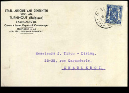 527 Op Postkaart Van Turnhout Naar Charleroi - 31/03/1943 - 'Etabl. Antoine Van Genechten, Turnhout' - 1935-1949 Kleines Staatssiegel