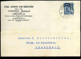 527 Op Postkaart Van Turnhout Naar Charleroi - 04/10/1941 - 'Etabl. Antoine Van Genechten, Turnhout' - 1935-1949 Small Seal Of The State