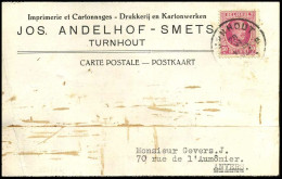 199 Op Postkaart Van Turnhout Naar Anvers - 28/06/1927 - 'Jos. Andelhof-Smets, Drukkerij En Kartonwerken, Turnhout' - 1922-1927 Houyoux