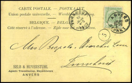 68 Op Carte Postale Van Anvers Naar Turnhout Op 10/01/1902 - 'Selb & Huverstuhl, Agents Transitaires, Anvers' - 1893-1907 Wappen