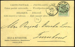 68 Op Carte Postale Van Anvers Naar Turnhout Op 17/03/1902 - 'Selb & Huverstuhl, Agents Transitaires, Anvers' - 1893-1907 Armoiries