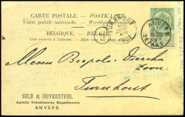 68 Op Carte Postale Van Anvers Naar Turnhout Op 18/07/1902 - 'Selb & Huverstuhl, Agents Transitaires, Anvers' - 1893-1907 Wappen