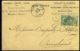 68 Op Carte Postale Van Mons Naar Turnhout Op 18/11/1902 - 'Papeterie En Gros D.-C. Marin-Noefnet, Mons' - 1893-1907 Wappen