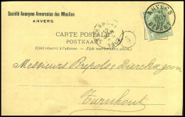 68 Op Carte Postale Van Anvers Naar Turnhout Op 12/06/1902 - 'S.A. Anversoise Des Moulins, Anvers' - 1893-1907 Coat Of Arms