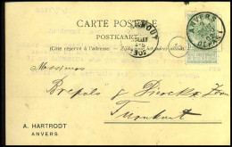 68 Op Carte Postale Van Anvers Naar Turnhout Op 10/07/1902 - 'A. Hartrodt, Anvers' - 1893-1907 Coat Of Arms