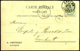 68 Op Postkaart / Carte Postale Van Anvers Naar Turnhout Op 07/01/1902 - 'A. Hartrodt, Anvers' - 1893-1907 Armoiries