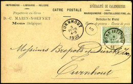 68 Op Postkaart / Carte Postale Van Mons Naar Turnhout Op 05/02/1902 - 'D-C Marin-Noefnet, Mons, Papeterie En Gros' - 1893-1907 Wappen