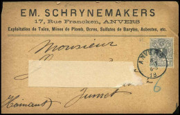 Postkaart - 'EM. Schrynemakers, Anvers, Exploitation De Talcs, Mines De Plomb, Ocres, Sulfates De Barytes, Asbestes Etc' - 1869-1888 Liggende Leeuw