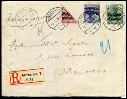 OC2 + OC4 + OC3 In Half / En Demi Op Aangetekende Brief Naar Anvers In 1916 - OC1/25 Gouvernement Général