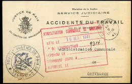 Ministère De La Justice - Service Judiciaire - Accidents Du Travail - Tarjetas 1934-1951