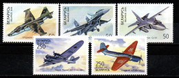 Weißrussland Belarus 2000/01 - Mi.Nr. 354 - 356 + 399 - 400 - Postfrisch MNH - Flugzeuge Airplanes Militär Military - Flugzeuge
