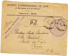 FRANCE. 1917.."S.S.M/14e REGION/HOPITAUX DE CONTAGIEUX"."INSTITUT BACTERIOLOGIQUE DE LYON". ..(RHONE) - WW I