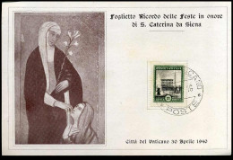 Vaticaan - Foglietto Ricordo Della 1a Serie Delle Feste In Onore Di S. Caterina Da Siena - Lettres & Documents