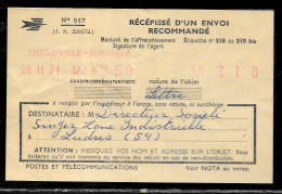 P204 - RECIPISSE D'UN ENVOI RECOMMANDEE DE THIONVILLE DU 22/11/71 - 1921-1960: Modern Period