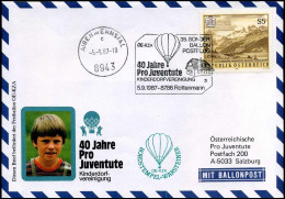 40 Jahre Pro Juventute - Mit Ballonpost - Bordstempel : OE-KZA - Balloon Covers