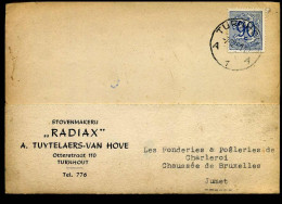 858 Op Postkaart Van Turnhout Naar Jumet - 07/12/1951 - 'Stovenmakerij Radiax, A. Tuytelaers-Van Hove, Turnhout' - Cartas & Documentos