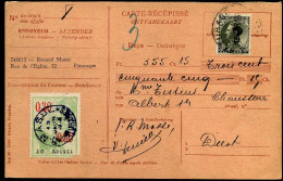 N° 401 Op Ontvangkaart / Carte-Récépisse - Met Fiscale Zegel Van 0,30 Frank - Storia Postale