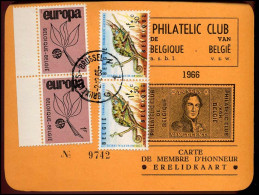 Erelidkaart / Carte De Membre D'Honneur -- Philatelic Club Van België - Membership Cards