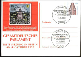 Gesamtdeutsches Parlament, Erste Sitzung In Berlin Am 4. Oktober 1990 - Cartes Postales Privées - Oblitérées
