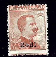 ITALY, 1917, RODI FRANCOBOLLO D'ITALIA 107 CON SOVRASTAMPA, LIEVE TRACCIA LINGUELLA - Ägäis (Rodi)