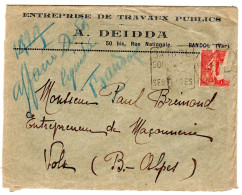 1929  "  A DEIDDA  T P "  à BANDOL  Envoyée à VOLX - Storia Postale