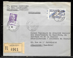 P199 - MARIANNE DE GANDON Et N° 980 SUR LETTRE RECOMMANDEE DE THIONVILLE DU 22/01/54 POUR STRASBOURG - 1921-1960: Période Moderne