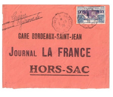 Gare Bordeaux St JEAN Journal La France HORS SAC 25c Art Deco Yv 213 Ob 2 7 1925 Convoyeur Bordeaux Arcachon - Correo Ferroviario