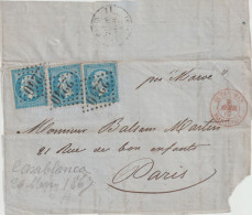 1867 - MAROC / MARITIME - LETTRE INCOMPLETE Avec ENTREE OUTREMER PAR MARSEILLE + GC 2240 => PARIS - 1849-1876: Période Classique