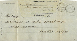 P197 - TELEGRAMME DE STRASBOURG POUR THIONVILLE DU 12/12/22 - GRIFFE LINEAIRE THIONVILLE MOSELLE - 1921-1960: Modern Period