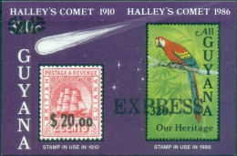 Guyana 1986 Halley's Comet  Parrot  Ship Overprinted EXPRRESS 20 $  Mnh / ** - Guyane (1966-...)