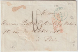 1859 - PAQUEBOTS DE LA MEDITERRANEE - ENVELOPPE Par PAQUEBOT DANUBE => PARIS - Maritieme Post