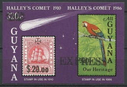 Guyana 1987 Halley's Comet  Parrot  Ship Overprinted EXPRRESS 20 $  + Maltese Cross Mnh / ** - Guyane (1966-...)