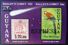 Guyana 1987 Halley's Comet  Parrot  Ship Overprinted EXPRRESS 20 $  + Maltese Cross + "2" In Lower Left Corner  Mnh / ** - Guyane (1966-...)