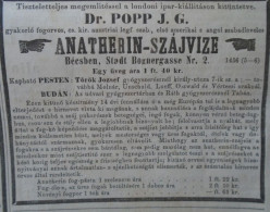 D203363 Old Advertising - Anatherin Mouthwash Dr. Popp J.G Practicing Dentist Vienna, Austria 1866-Pharmacy  Tooth Paste - Publicités