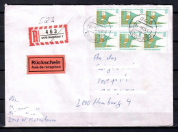 MiNr. 1406 (6x); Auf Portoger. E-Brief RÜCKSCHEIN Von Hemmoor Nach Hamburg; C-25 - Brieven En Documenten