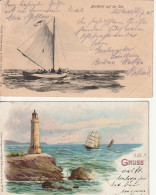 2 X Segelschiffe  1905  U. 1901 Gelaufen - Sailing Vessels