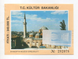 Turkey Ayasofia Museum , Entrance Ticket 1996, Istanbul Bileti Billet - Eintrittskarten